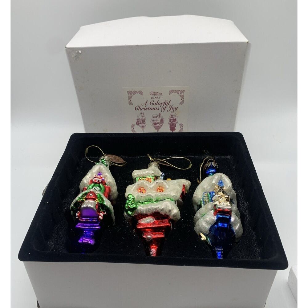 Vtg HSN Mark Klaus A Colorful Christmas of Joy Blown Glass Ornaments OG BOX 3